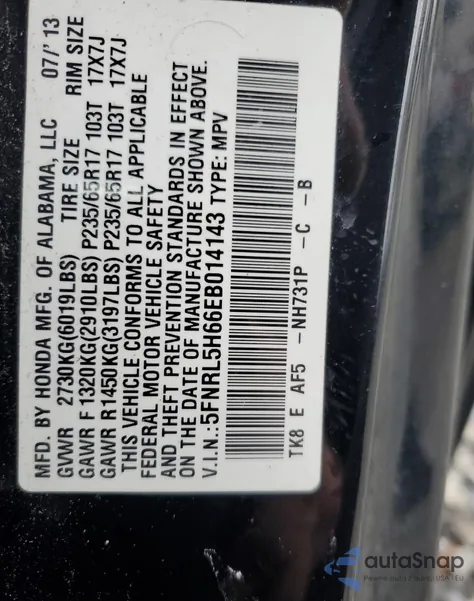 2014 Honda Odyssey Exl z USA, uszkodzony, nr VIN 5FNRL5H66EB014143